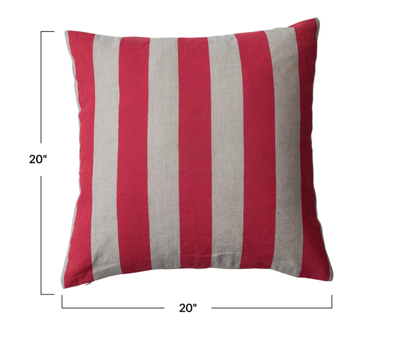 Cotton & Linen Striped Pillow, Red