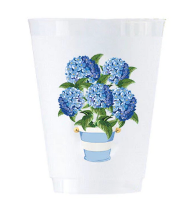 16 oz Shatterproof Cups | Set of 8 | Hydrangeas Striped Pot