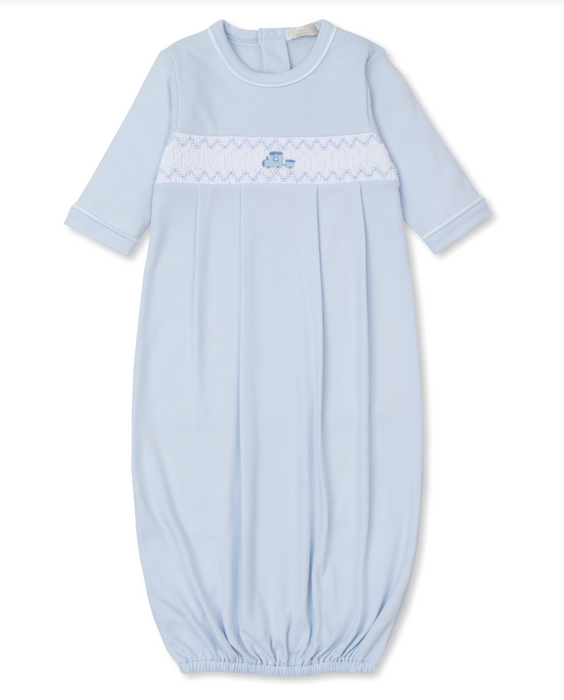 Hand Smocked Gown, Light Blue with Train