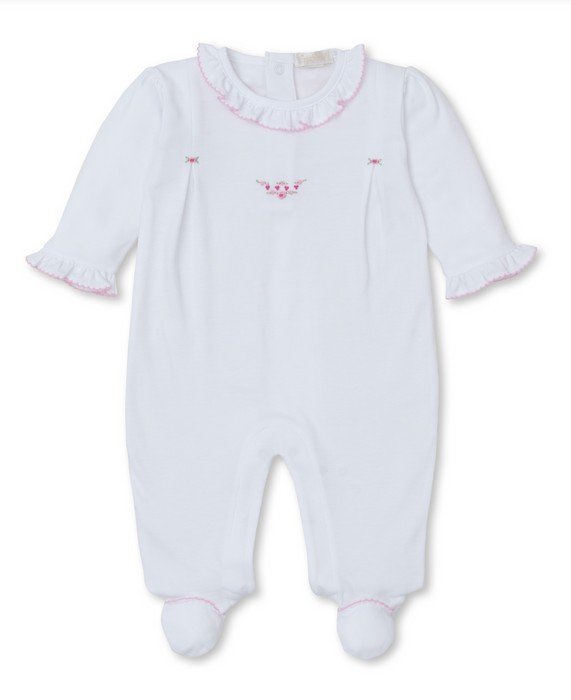 Footie with Hand Embroidery, White