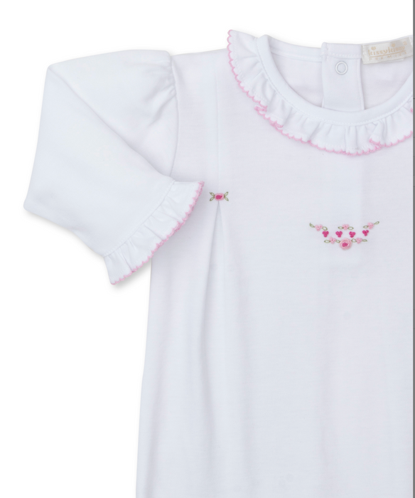 Footie with Hand Embroidery, White