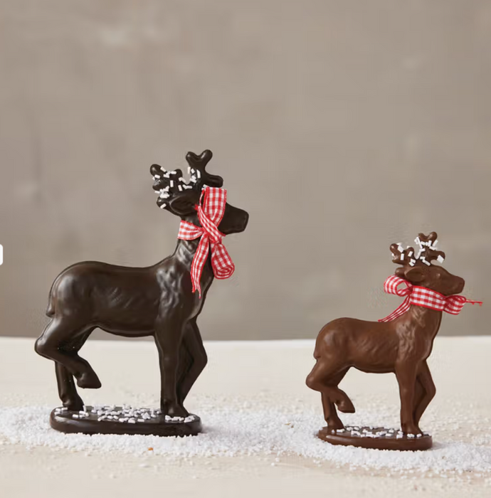 Resin Milk Chocolate Deer with Gingham Bow & Sprinkles, Brown