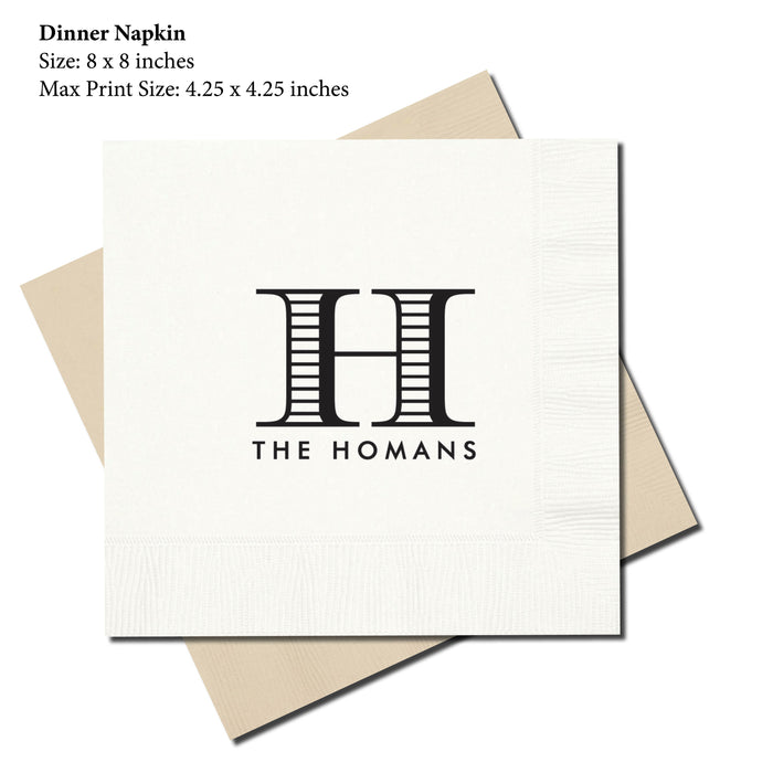 Dinner Napkin, Striped Initial