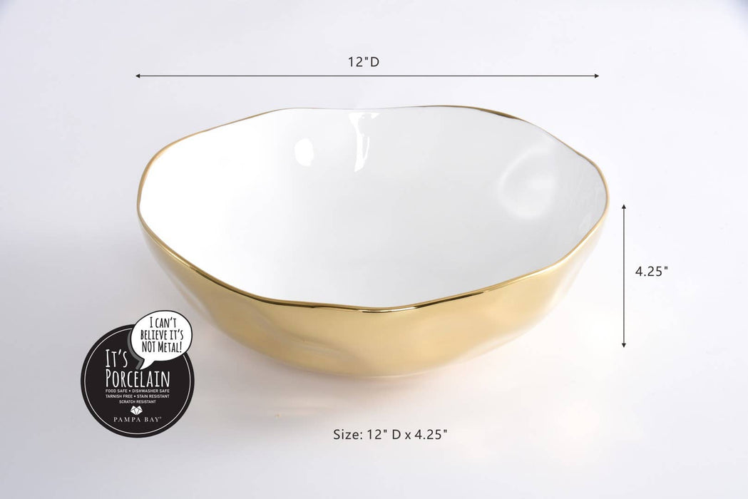 Pampa Bay Wide Bowl, White with Gold