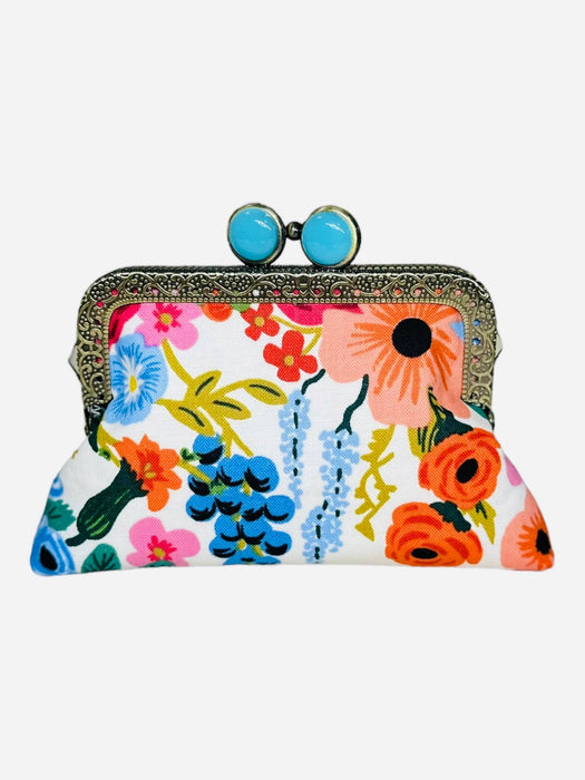 Credit Card Clutch-Garden Party Cream: Blue