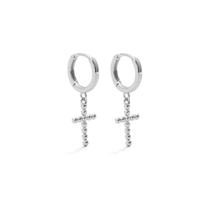 Cross Drop Huggies, Silver