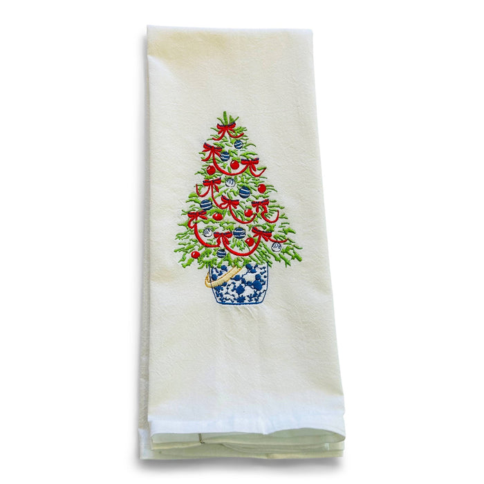 Towel - Tree in Red Ribbon on White