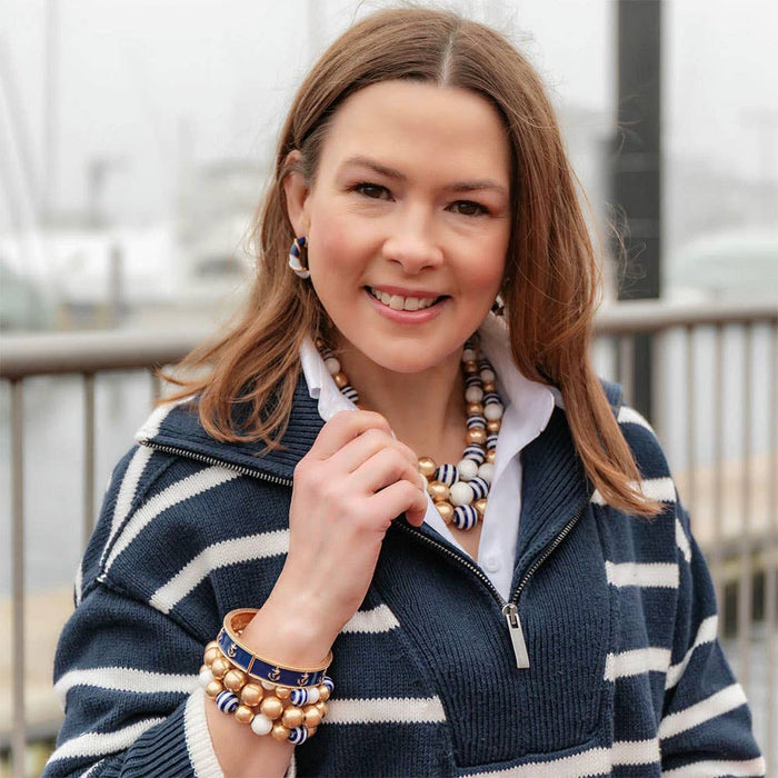 Annmarie Enamel Twisted Rope Hoop Earrings in Navy & White
