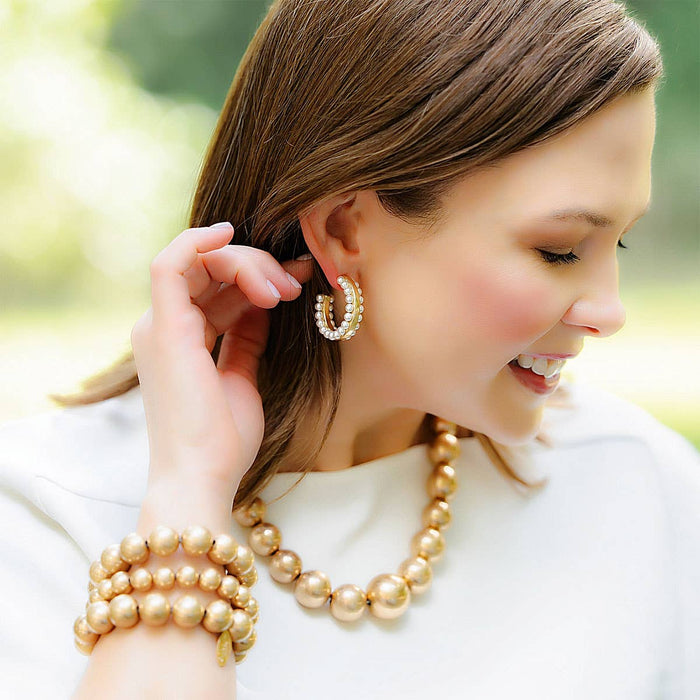 Eleanor 14MM Ball Bead Stretch Bracelet in Worn Gold