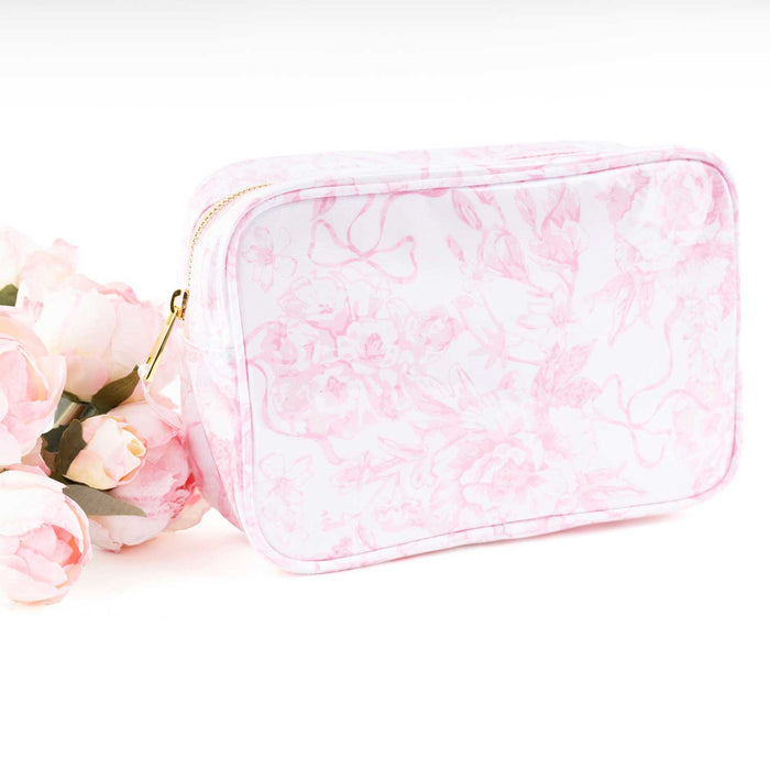 Clear Coated Rectangular Cosmetic, Pink Bow Toile