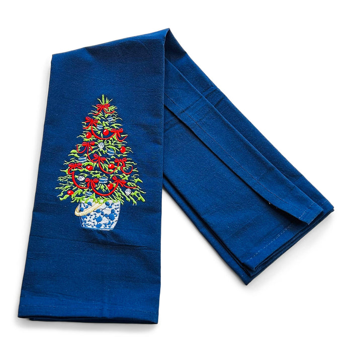 Towel - Tree in Red Ribbon on navy