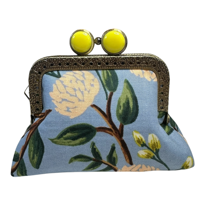 Mini Clutch Coin Purse - Peonies Dusty Blue