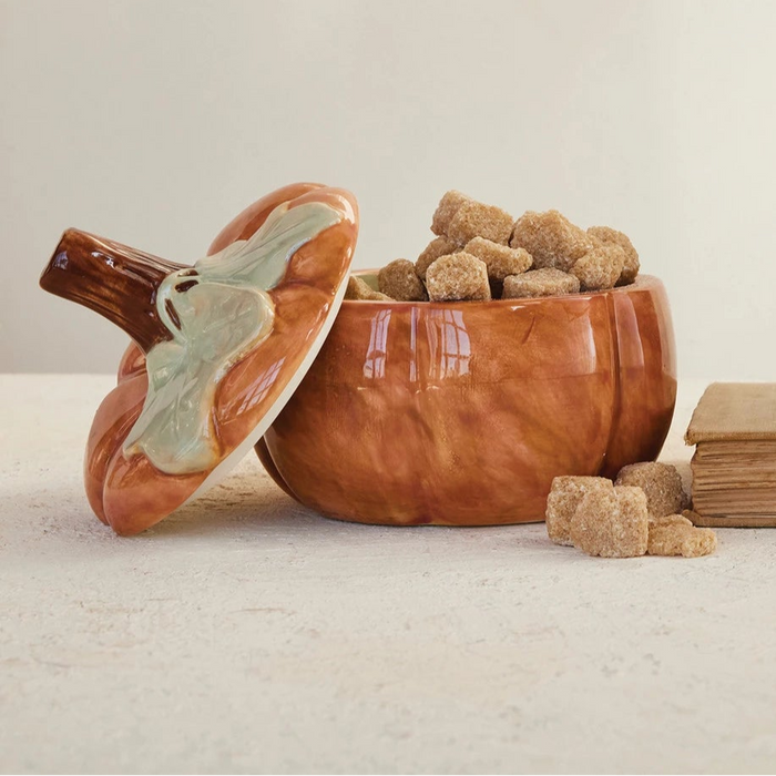 Stoneware Pumpkin Jar with Lid
