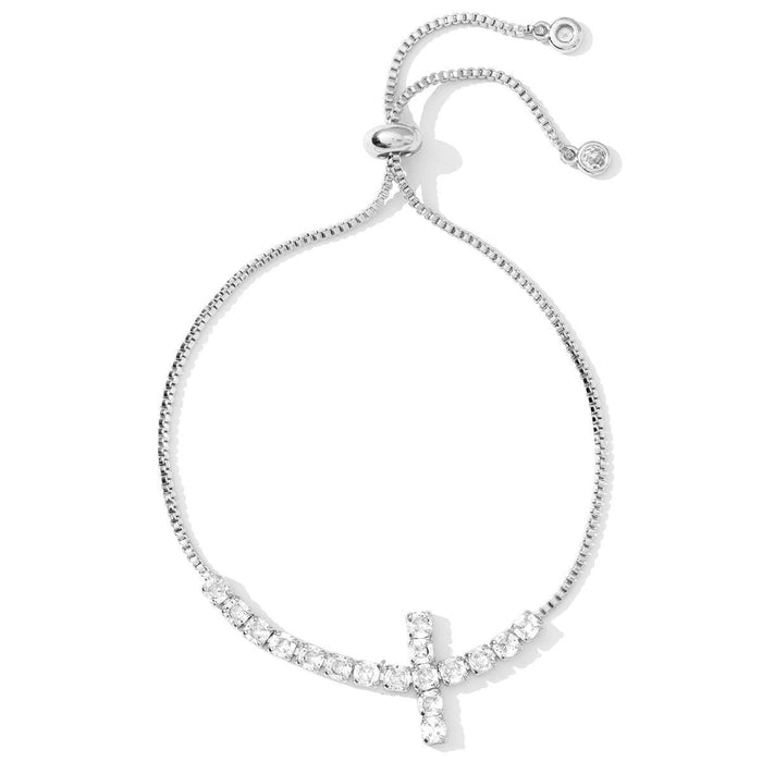 Sparkle Cross Pulley Bracelet, Silver