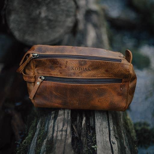 Leather Toiletry Bag, Dark Walnut