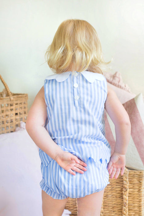 Sweetheart Top and Bloomer Set, Blue Stripes