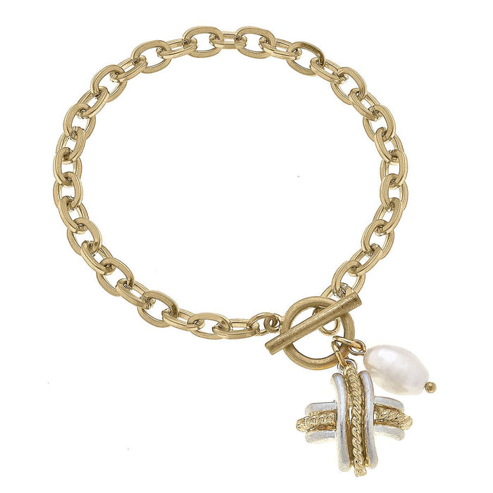 Serena Cross Toggle Bracelet, Two Tone