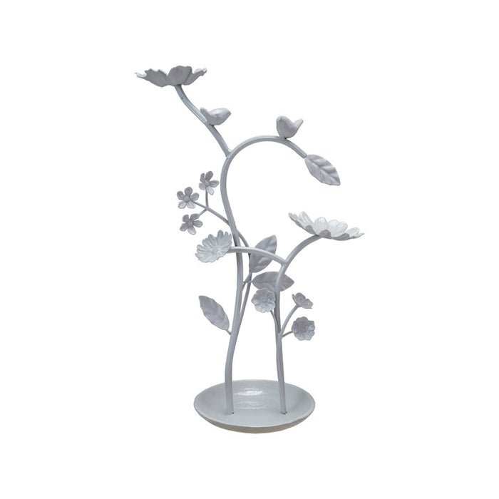 White Metal Jewelry Stand with Birds