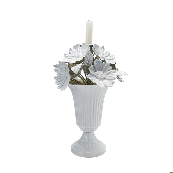 White Metal Floral Decor with Taper Holder