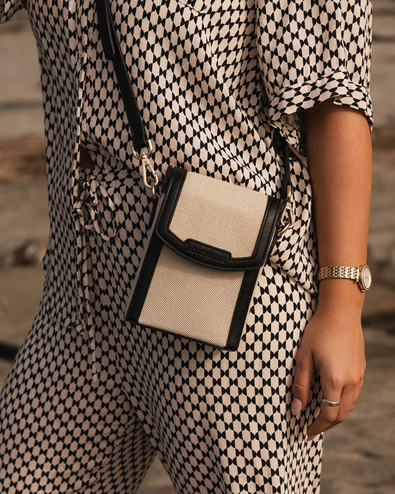 Yoko Canvas Phone Bag, Black & Natural