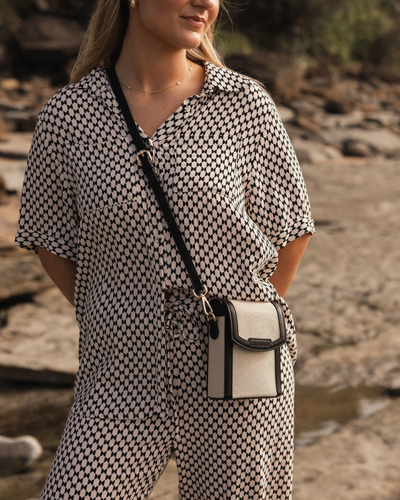 Yoko Canvas Phone Bag, Black & Natural