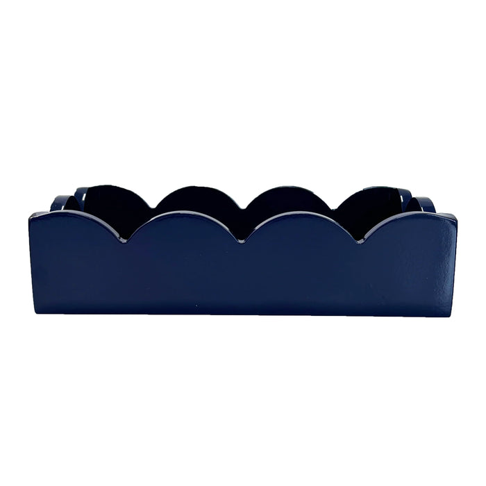 Scalloped Guest Napkin Holder, Navy Blue
