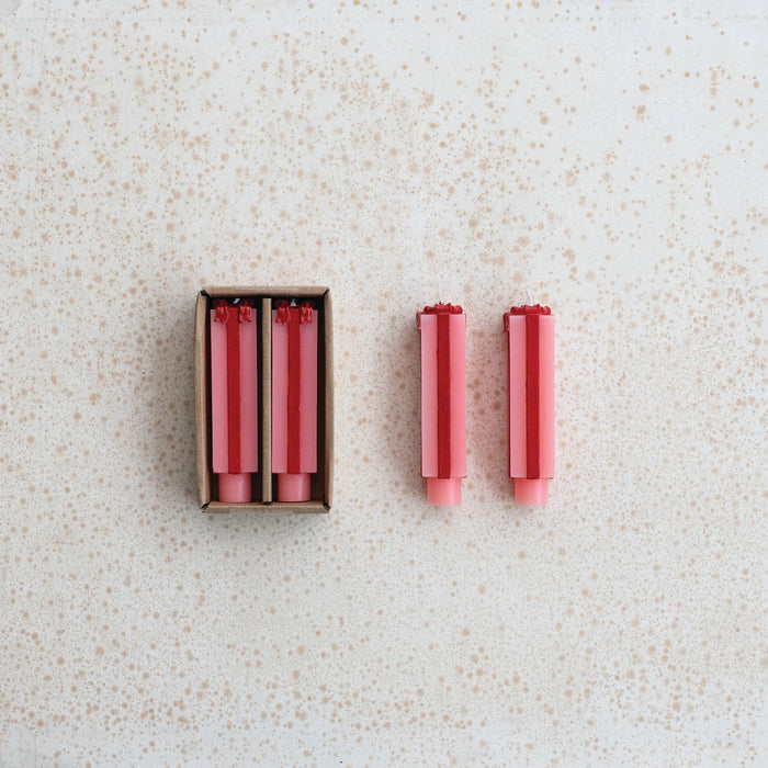 Gift Box Taper Candles, Pink with Red