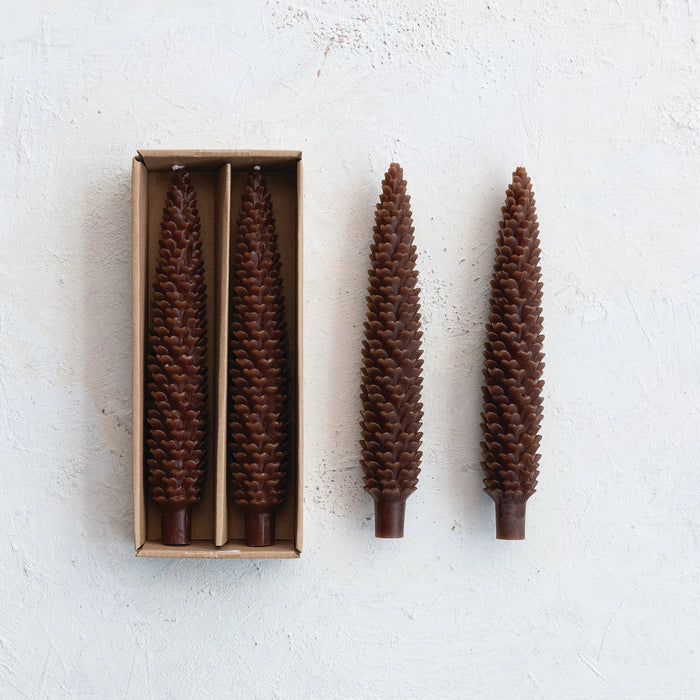 Pinecone Shaped Taper Candles in Box, Set of 2