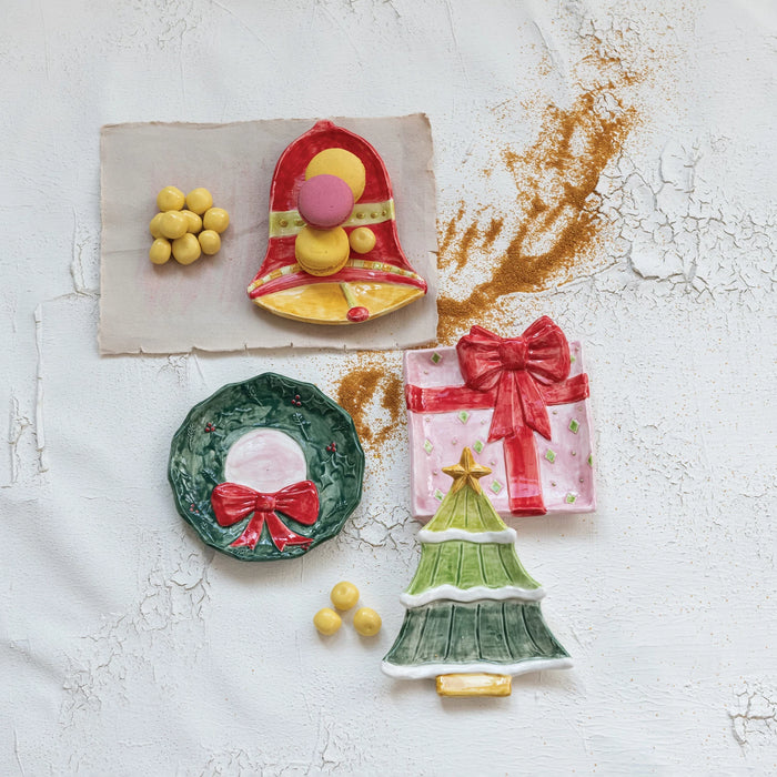Hand-Painted Stoneware Holiday Shaped Dish, 4 Styles