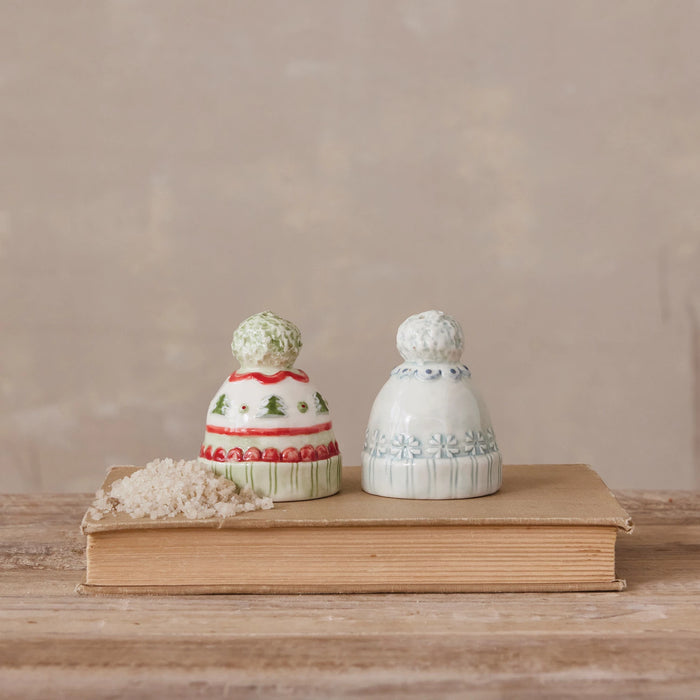 Stoneware Hat Shaped Salt & Pepper Shakers, Set of 2