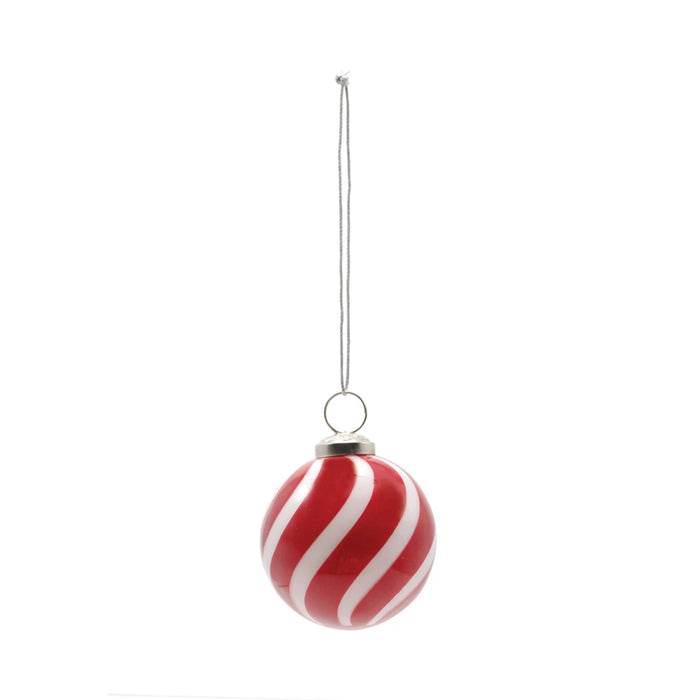 Hand Blown Glass Ornament, Red & White