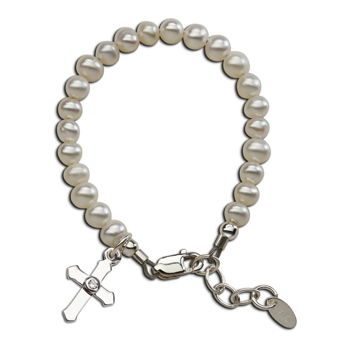 Lacey-Sterling Silver Pearl Cross Baby Christening Bracelet