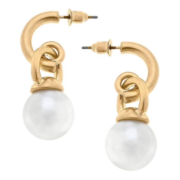 Layne Pearl Drop Hoop Earrings in Ivory