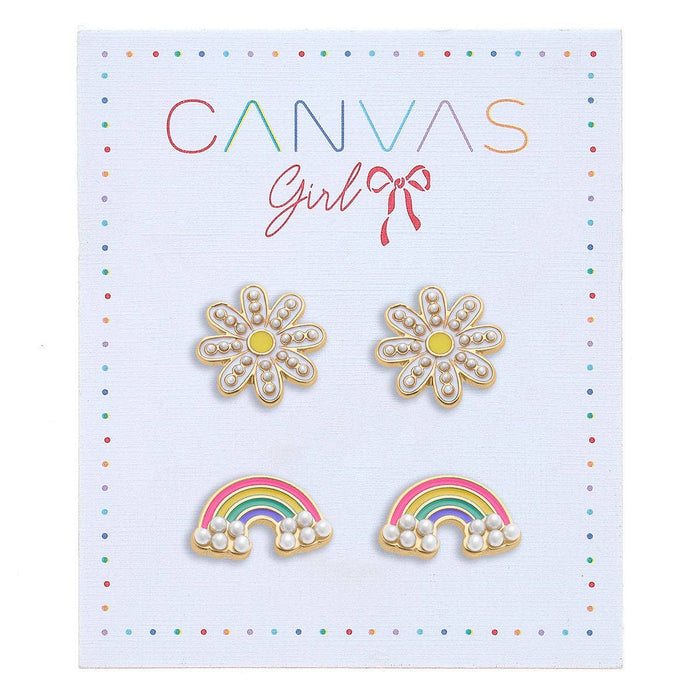 Madeleine Rainbow & Daisy Children's Stud Earrings in Worn Gold