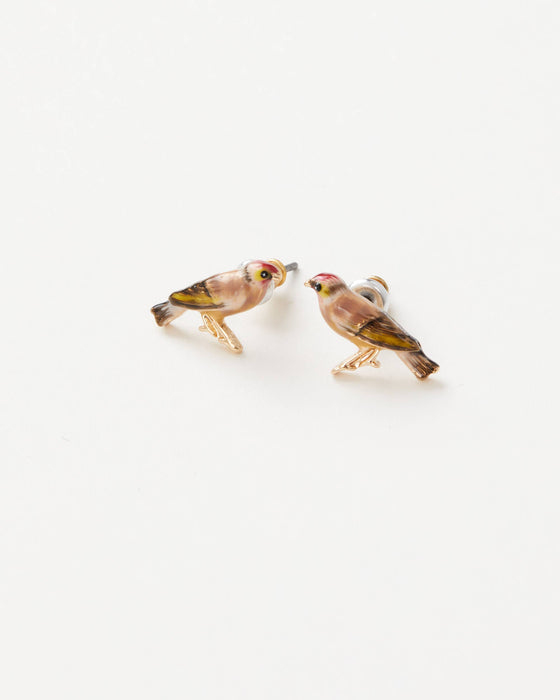 Earrings, Enamel Goldfinch Studs