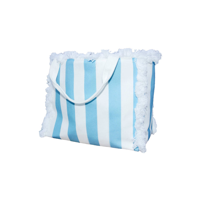 Fringe Tote- Cabana Stripe Blue/White