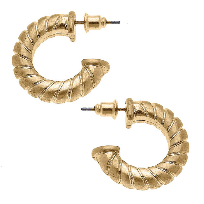 Augusta Twisted Metal Hoop Earrings in Worn Gold