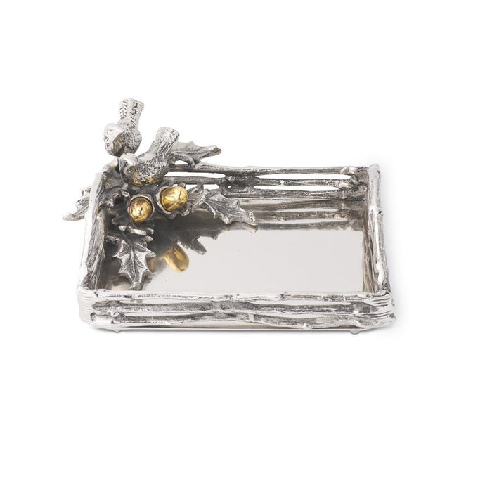 Tray, Polished Silver with Birds