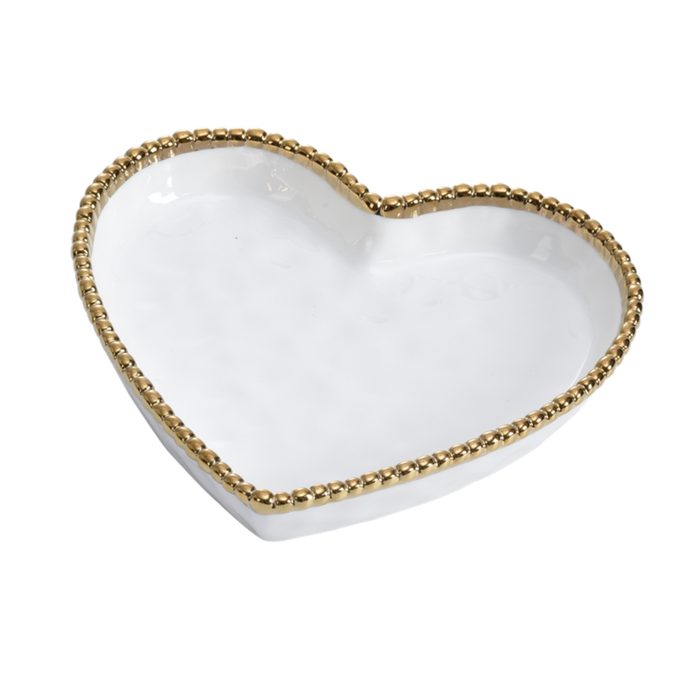 Heart Dish White with Gold Trim