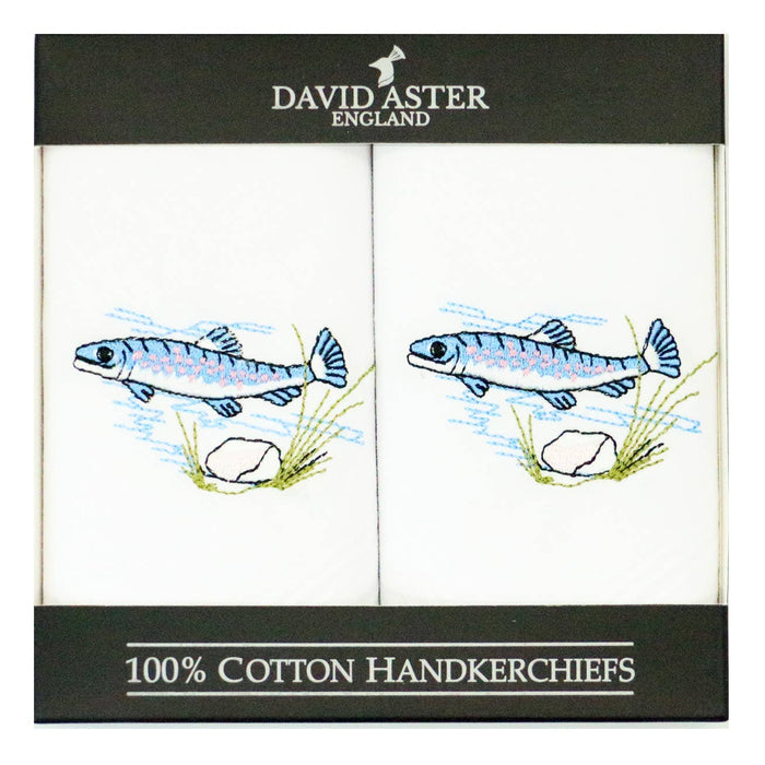 Fish Embroidered White Cotton Handkerchief