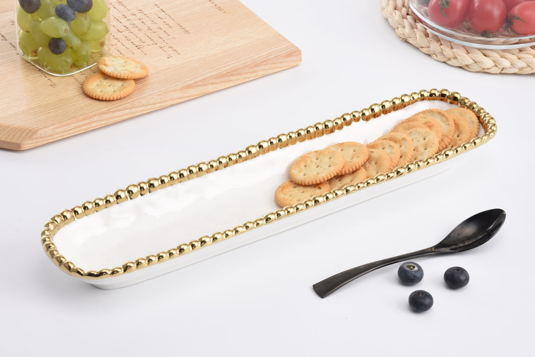 Pampa Bay Cracker Tray, White & Gold