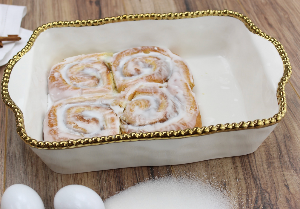 Pampa Bay Rectangular Baking Dish, White with Gold