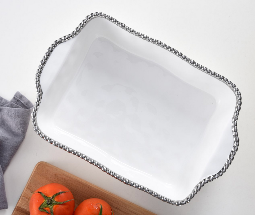 Pampa Bay Rectangular Baking Dish, White with Silver