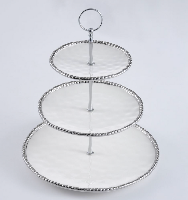 Pampa Bay 3 Tier Stand, White with Silver