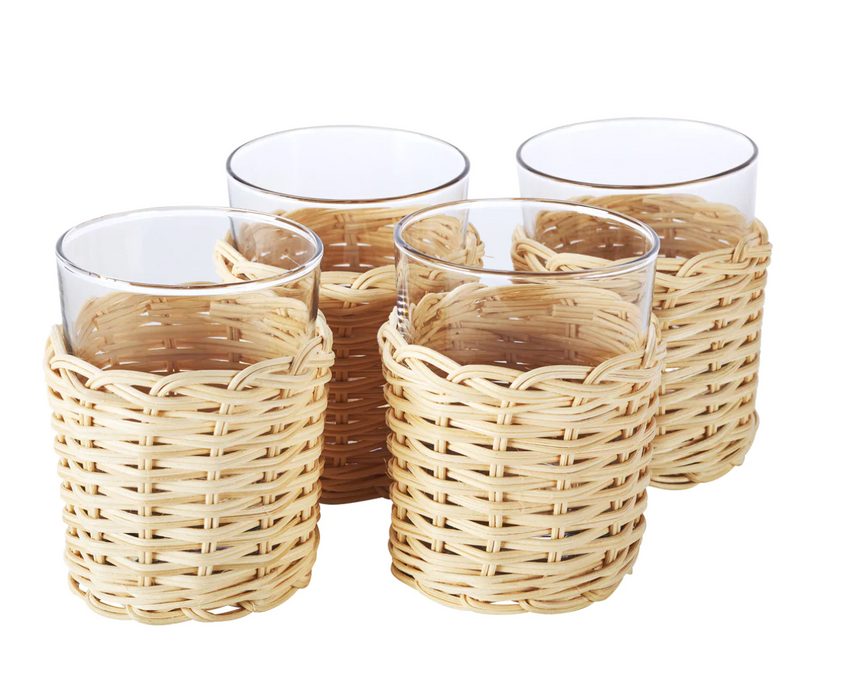 Rattan Wrapped Ice Tumbler, Set of 4