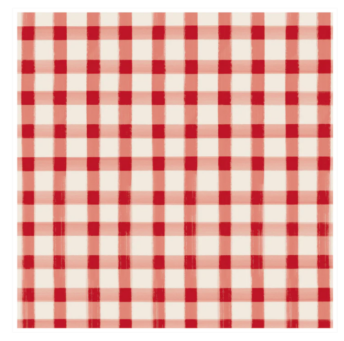 Cocktail Napkin, Red Painted Check