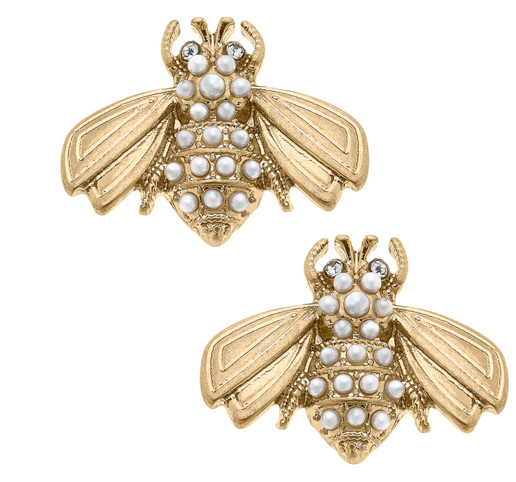 Earrings, Pearl-Studded Bees