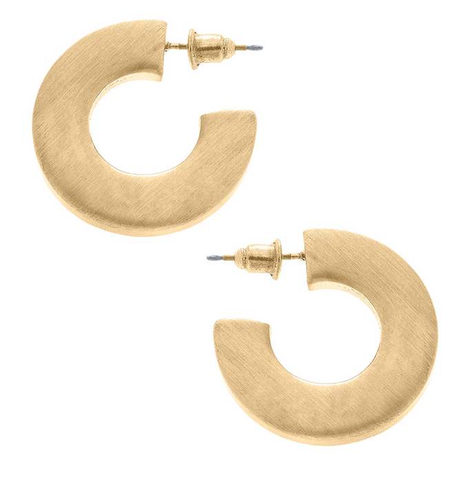 Earrings, Large Flat Hoops, Satin Gold