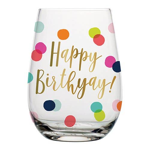 Wine Glass, Happy Birthday Dots