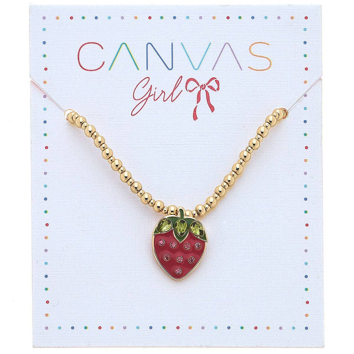 Jane Strawberry Gold Ball Beaded Children's Necklace in Fuch